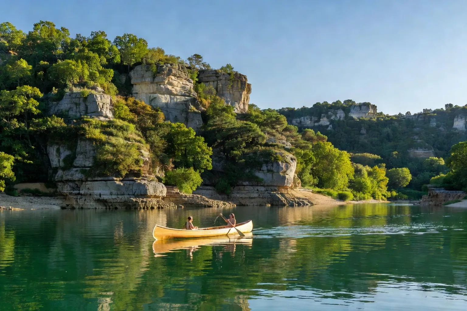 Canoë sur la Dordogne en été près de Sainte-Mondane