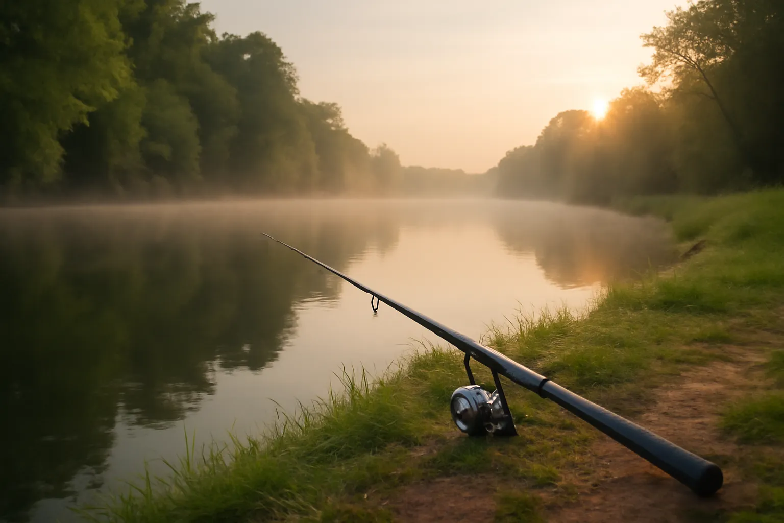 Pêcheur au bord de la rivière Dordogne près de Sainte-Mondane